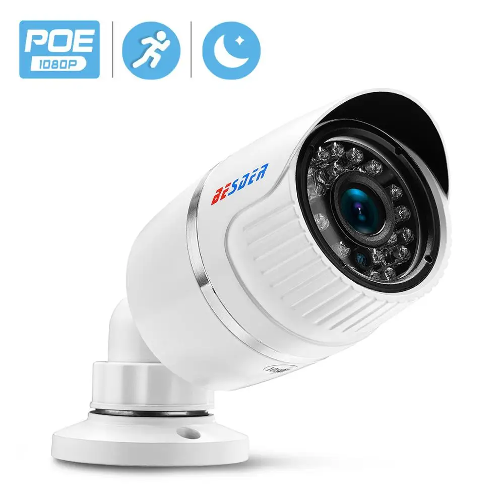 Besder 2MP PoE камера DC12V/48 V PoE IP камера 720P 960P 1080P CCTV камера наружная IP66 металлическая пуля камера безопасности ONVIF 2,0