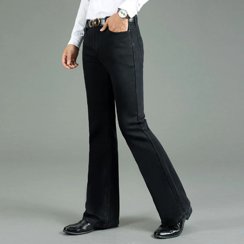 Джинсы мужские расклешенные зимние хлопковые брюки из денима утепленные