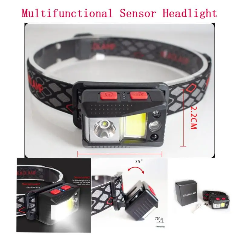 

6 Gears Glare Headlight Electricity Display USB Charging Night Running Night Fishing Equipment With 6-speed Sensor Switch