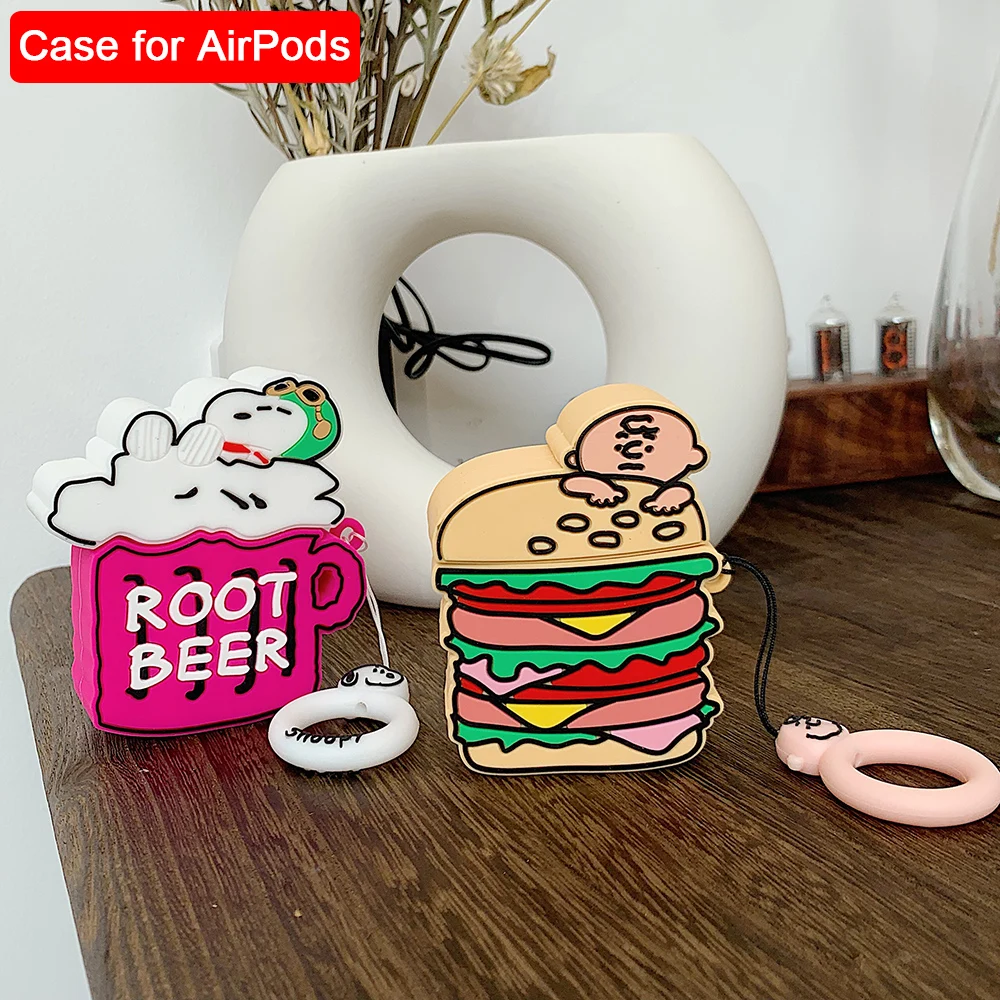 Силиконовый чехол для наушников Apple AirPods с милым 3D изображением гамбургера Шарли пива Snoopy