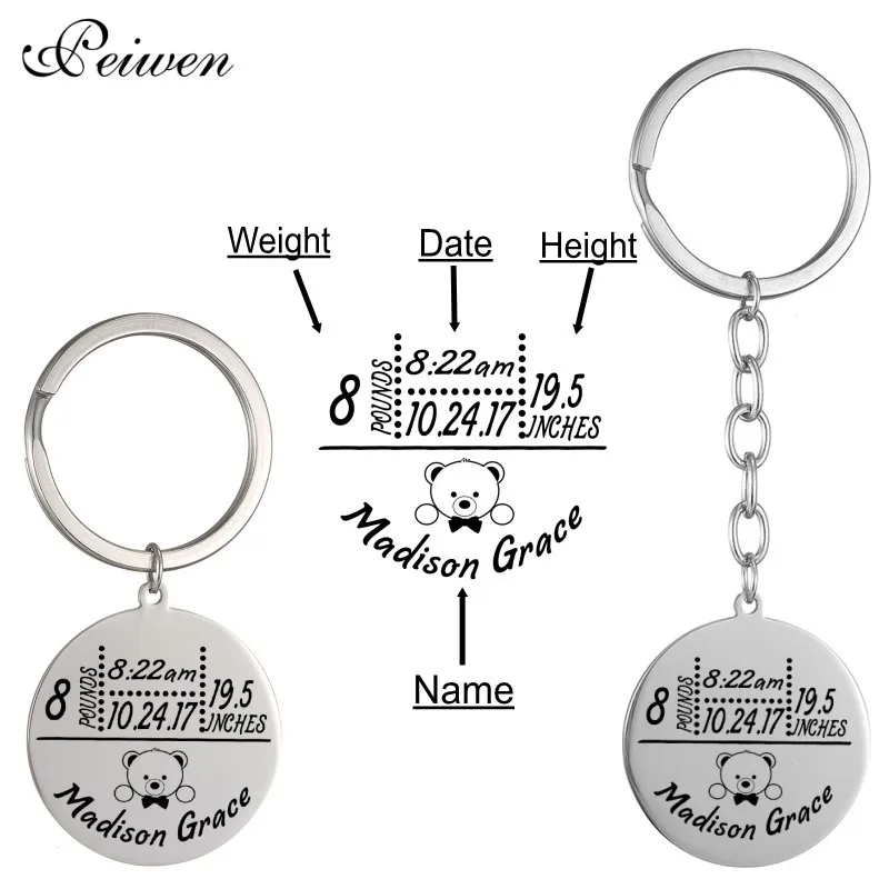 

Personalized Keychain Custom Baby Name Date Of Birth Weight Height For Newborn Commemorate Customized Keyring New Mom Dad Gift