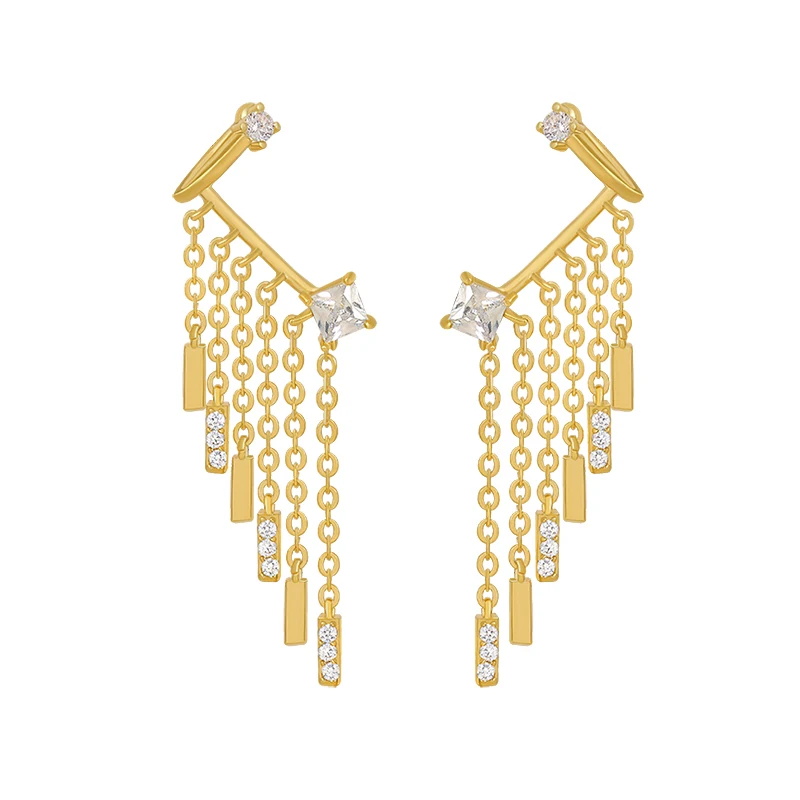

New Unusual Ear Clip and Stud One Piece Tassel Dangle Earring Fashion Korean Women Jewelry Luxury PARTY SEXY Accessories Earring