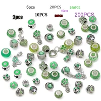 200style high quality silver plated green beads charms fit original brand jewelry for women diy jewelry making mixed delivery