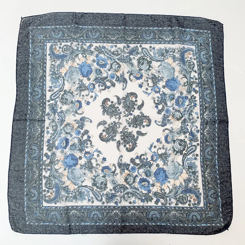 TJ02 dark blue Модный женский шарф с цветочным принтом, роскошный брендовый головной убор на весну и осень, хиджаб, Женский русский хлопковый платок - Цвет: TJ02 dark blue
