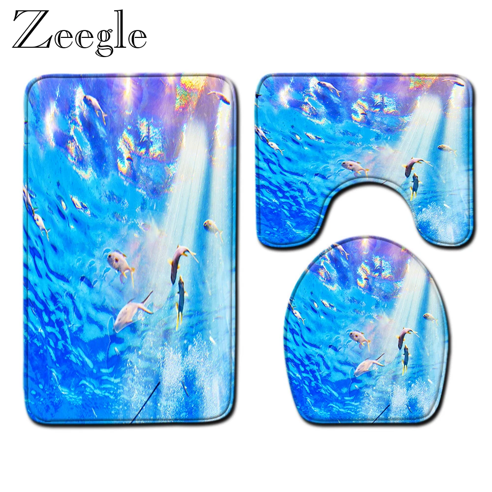 Zeegle Non-slip Ванная комната Туалет чехол пол впитывающие коврики для ванной коврик Ванная комната ковролин для пляжа в виде ракушки Ванная комната туалет