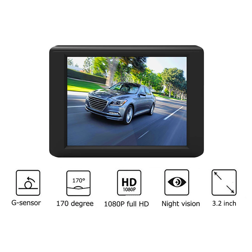 

Car DVR 3.2 Full HD 1080P Dual Lens Rear View Dash Cam Vehicle Monitor Video Recorder Car Camera Auto Motion Detector Camcorder