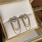 Корейский Новый дизайн, Модная бижутерия, медные инкрустированные цирконами, Любовное сердце, цепочка, кисточки, серьги, элегантные женские аксессуары для выпусквечерние вечера