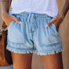 Женские джинсы BornToGirl, 2022, весна-лето, уличная одежда, повседневные, Drwastring, черные, синие, розовые, хаки, красные, зеленые джинсы, джинсовые шорты