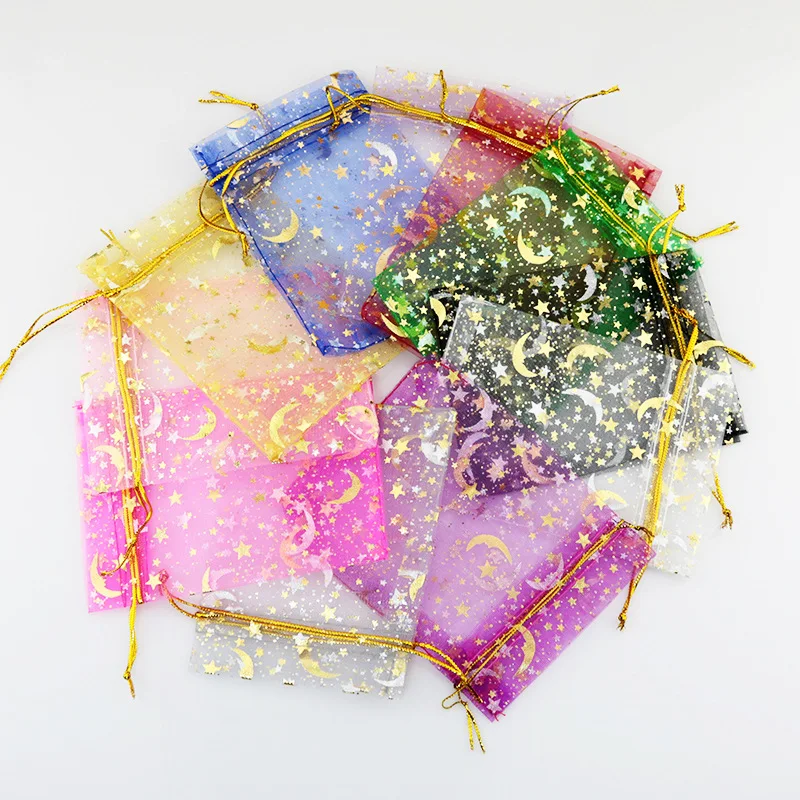 9*12 см нежная марлевая сумка звезда-Луна черные сумки специальный дизайн органза посылка бронзовая свадебный подарок конфеты ювелирные изделия посылка