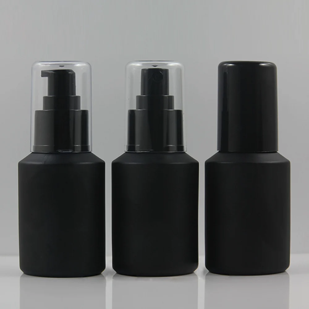 High quality black frosted 60ml Empty Glass Cosmetic Bottle With Sprayer Or Lotion Pump Perfume Refillable Bottle