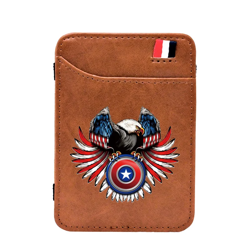 

Модный кожаный волшебный кошелек с изображением американского орела для мужчин и женщин, повседневный тонкий мини-кошелек с зажимом для де...