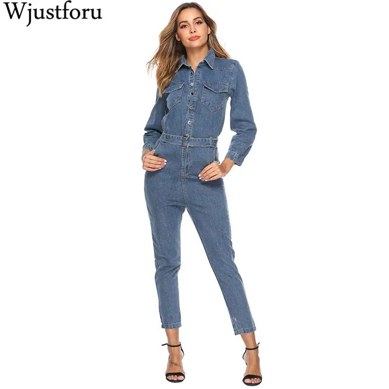 Wjustforu высококачественный элегантный джинсовый комбинезон для женщин Осень зима