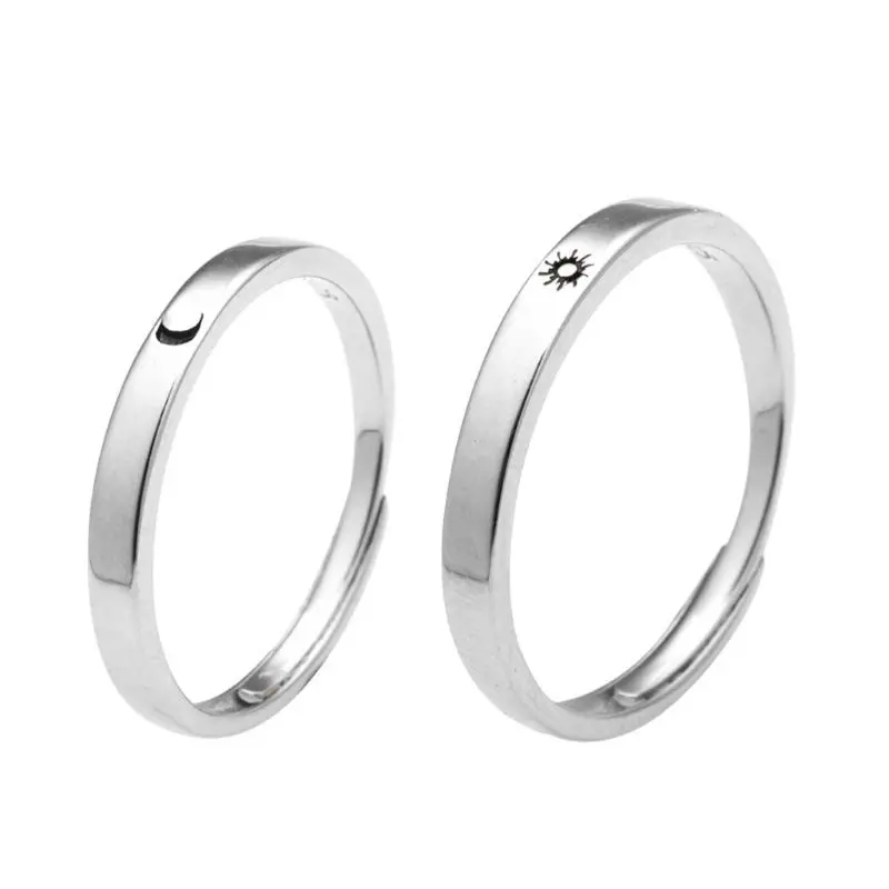 

2Pcs Sterling Sun Moon Lover Rings Promise Wedding Bands for Him and Her
