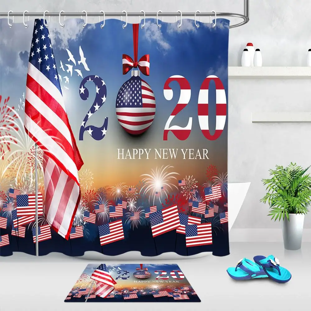 Креативная занавеска для душа новый год 2020 американский флаг фейерверк семейный