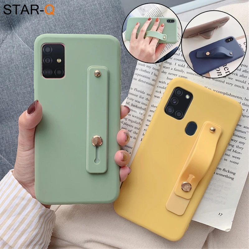 

Wrist Strap Phone Holder Silicone Case For Samsung Galaxy M51 A21s A31 A41 M31 A51 A71 A21 A11 A01 Finger Grip Soft Back Cover