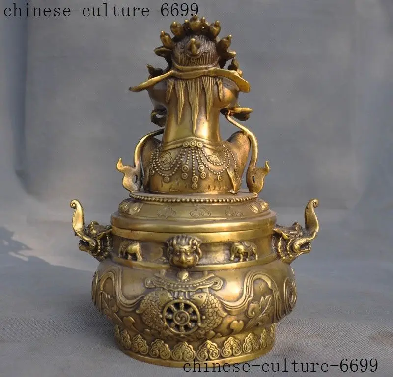 

wedding decoration 10" old Tibetan Buddhism brass Mahakala Beast head statue Incense Burner censer
