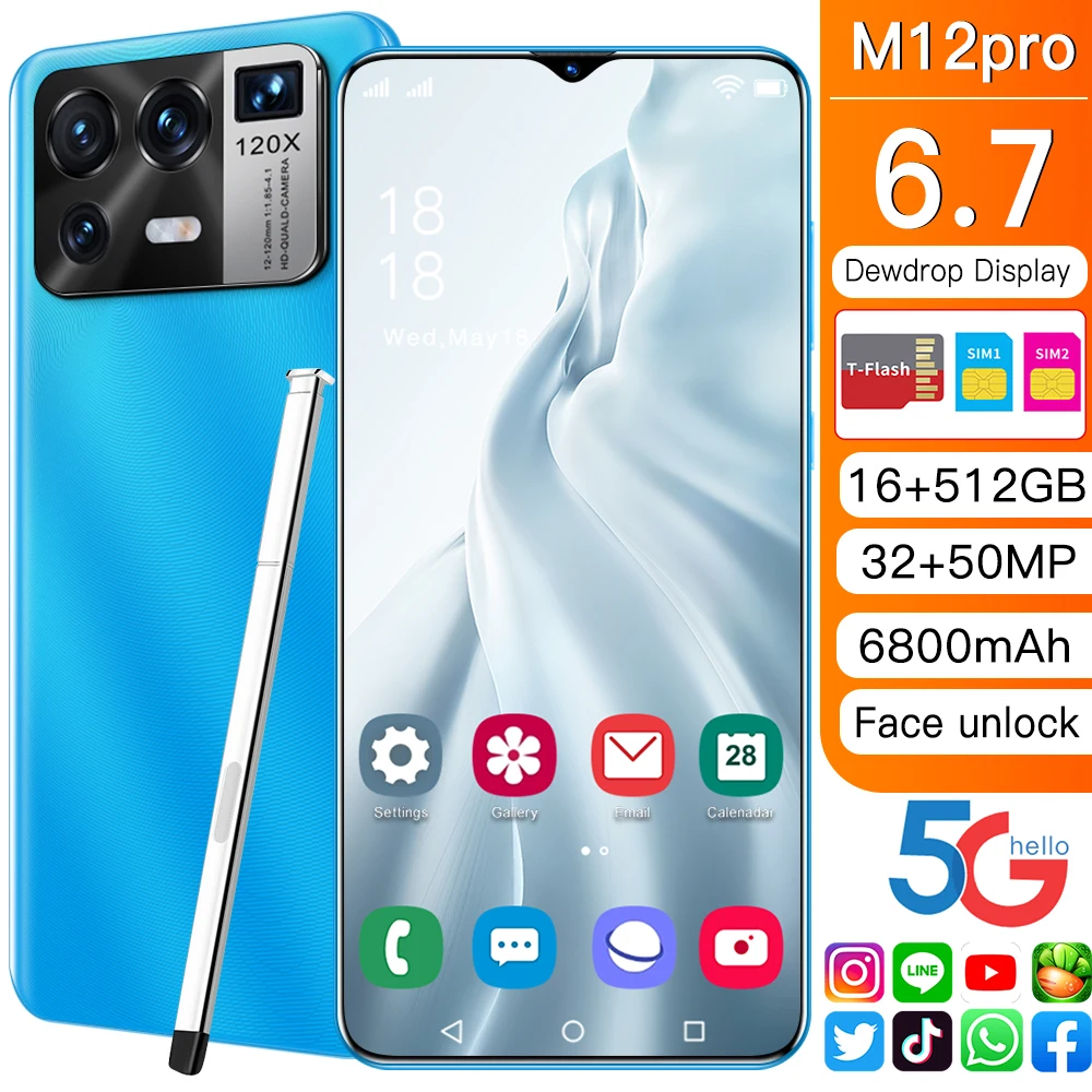 

Global Version XIAOM12 Pro 6.7 Inch Smartphone HD Full Screen 16+512G Android Celular Unlocked 4G 5G Cellphone Support Google