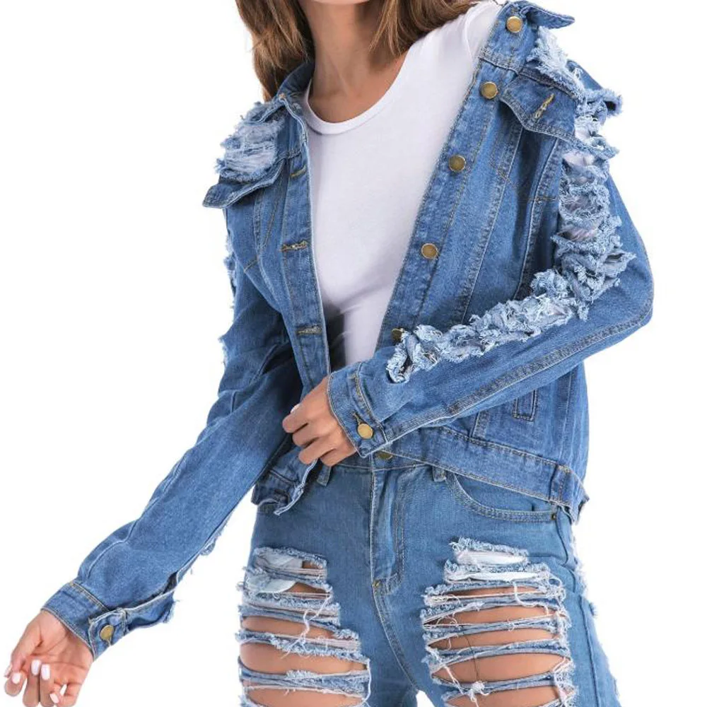 Женская джинсовая куртка-бомбер с длинным рукавом | одежда