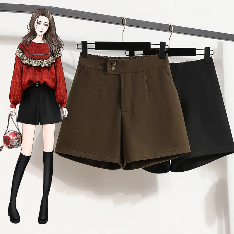 

Korean Style Woman Shorts Plus Size Bottoms 4XL 5XL Autumn Winter Fashion Clothing Oversized Woolen Shorts Loose Casual Solid