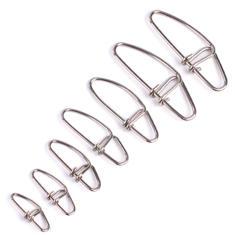 

100pcs Stainless Steel Fishing Connector Fast Clip Three Locks Snap Swivel Solid Rings Safety Snaps Fishing Hook Tool Snap