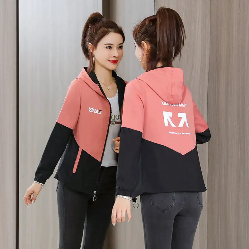 

2021 New Women's Slim Short Jacket Women's Spring Clothing Student Baseball Uniform Korean Style Versatile Small Hooded Jacket