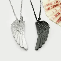 2pcs popular tainless steel angel wings pendant necklace black feather long chain choker lover jewerly gift for couple friends