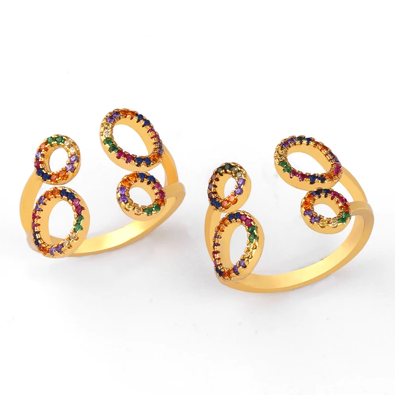 Женское кольцо с радугой FLOLA регулируемое разноцветное цирконием Золотое