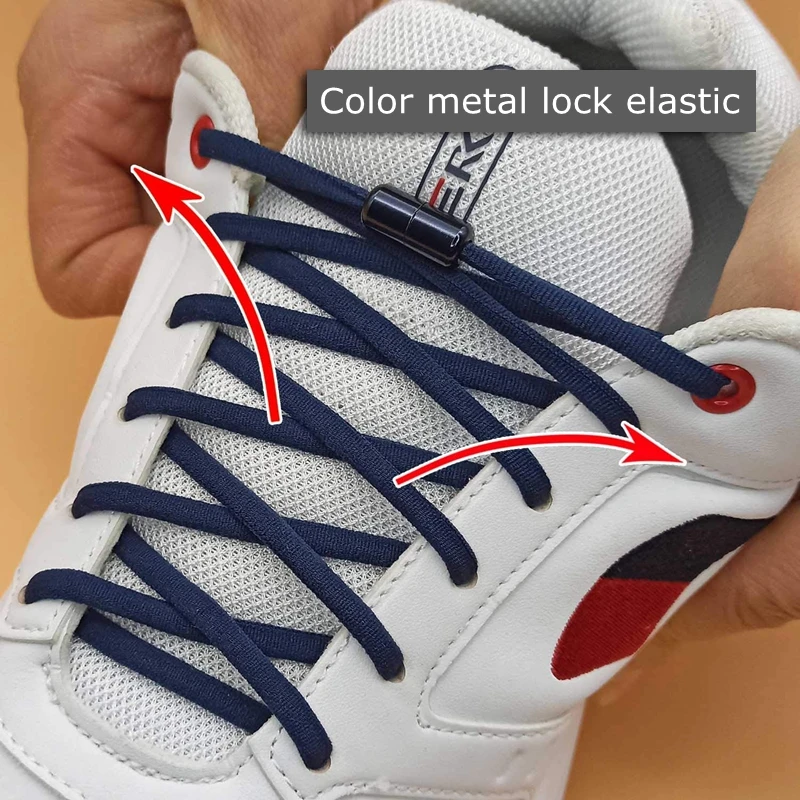 1 Pair 21 Colors No Tie Shoelaces Round Color Metal Lock Elastic Shoelace General For Children And Adults Sneakers Lazy Laces