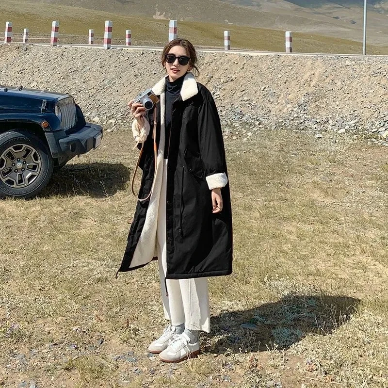 Female Lamb Wool Coat 2021 Women Mid-length Coat Padded Jacket Thick Lamb Wool Winter Coat Anti-season Padded Coat Women Solid C