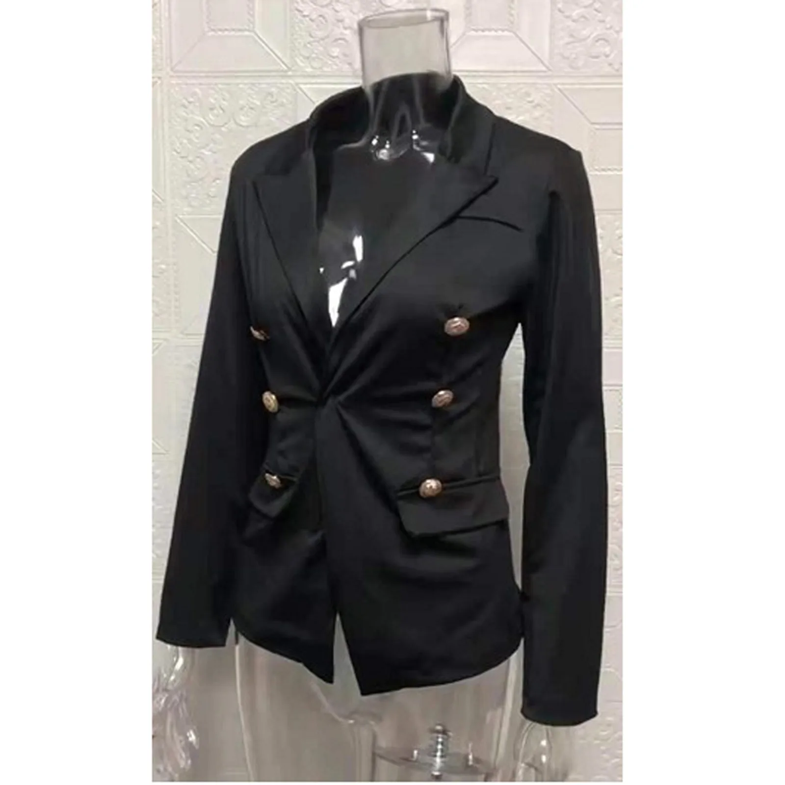 

Women's Classic Double Breasted Metal Lion Buttons Fashion Women Solid Color Casual Suit Temperament Button Long-sleeved Jacket