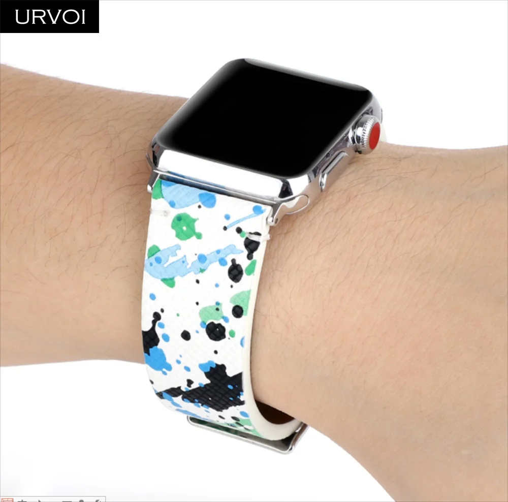 Urvoi Браслет для Apple Watch серии 7 6 SE5 4 3 из микрофибры с рисунком граффити, ремешок iWatch 41 45 мм из искусственной кожи с современным дизайном.