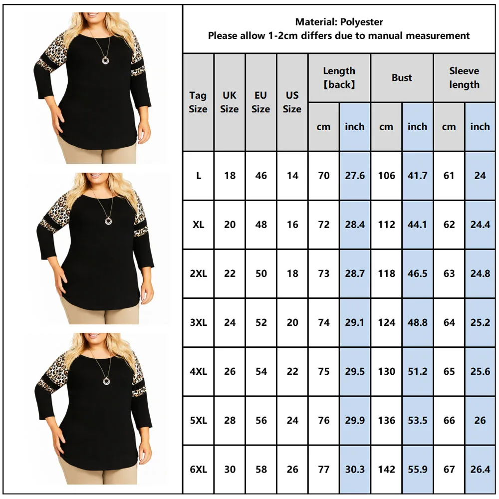 

Sale Plus Size New Fashion Women Leopard Print Tops Round Neck 3/4 Sleeve Women's Casual Tops Fall Spring Female Tops Blusa D30
