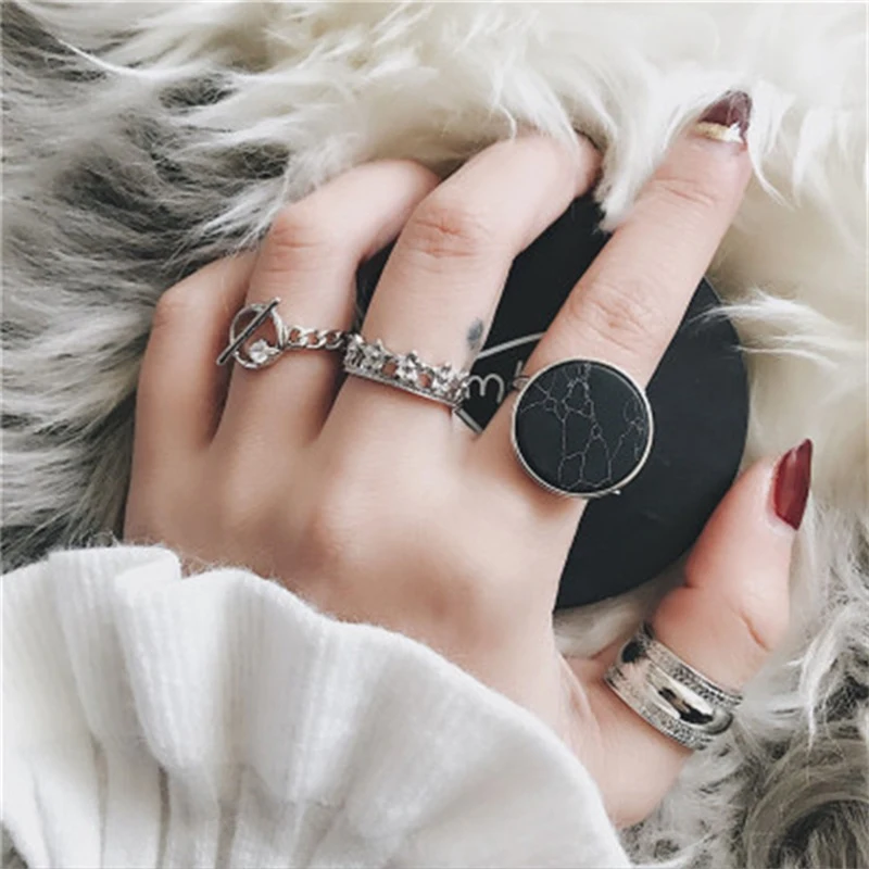 HONGYE Новое поступление 4 шт слот черный мрамор литература Дамы Кольцо