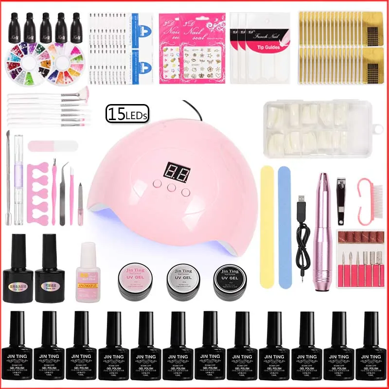 Все для маникюра Набор акриловых ногтей 12 цветов Светодиодная УФ лампа 2000 об/мин