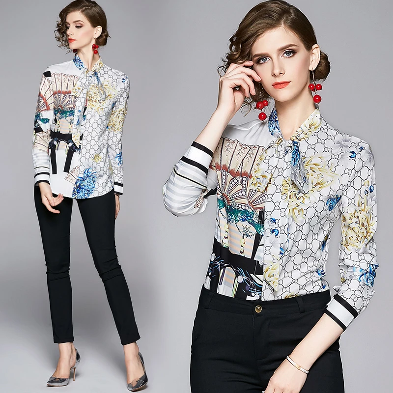 Женские блузки и топы 2020 летняя рубашка с длинным рукавом принтом в виде лошадей