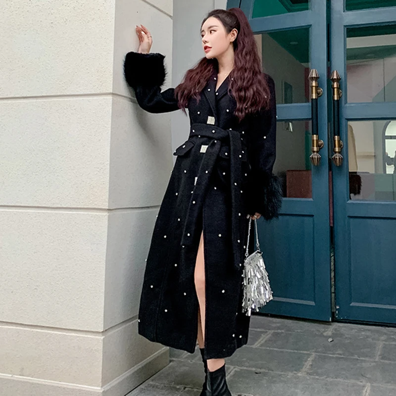 CHICEVER лоскутное меховое популярное цветное Женское шерстяное пальто с v образным