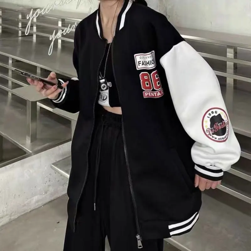 

Куртка-бомбер ZOTTSOZ женская с буквенным принтом, уличная одежда в стиле Харадзюку, бейсбольная куртка в стиле пэчворк, повседневная верхняя о...