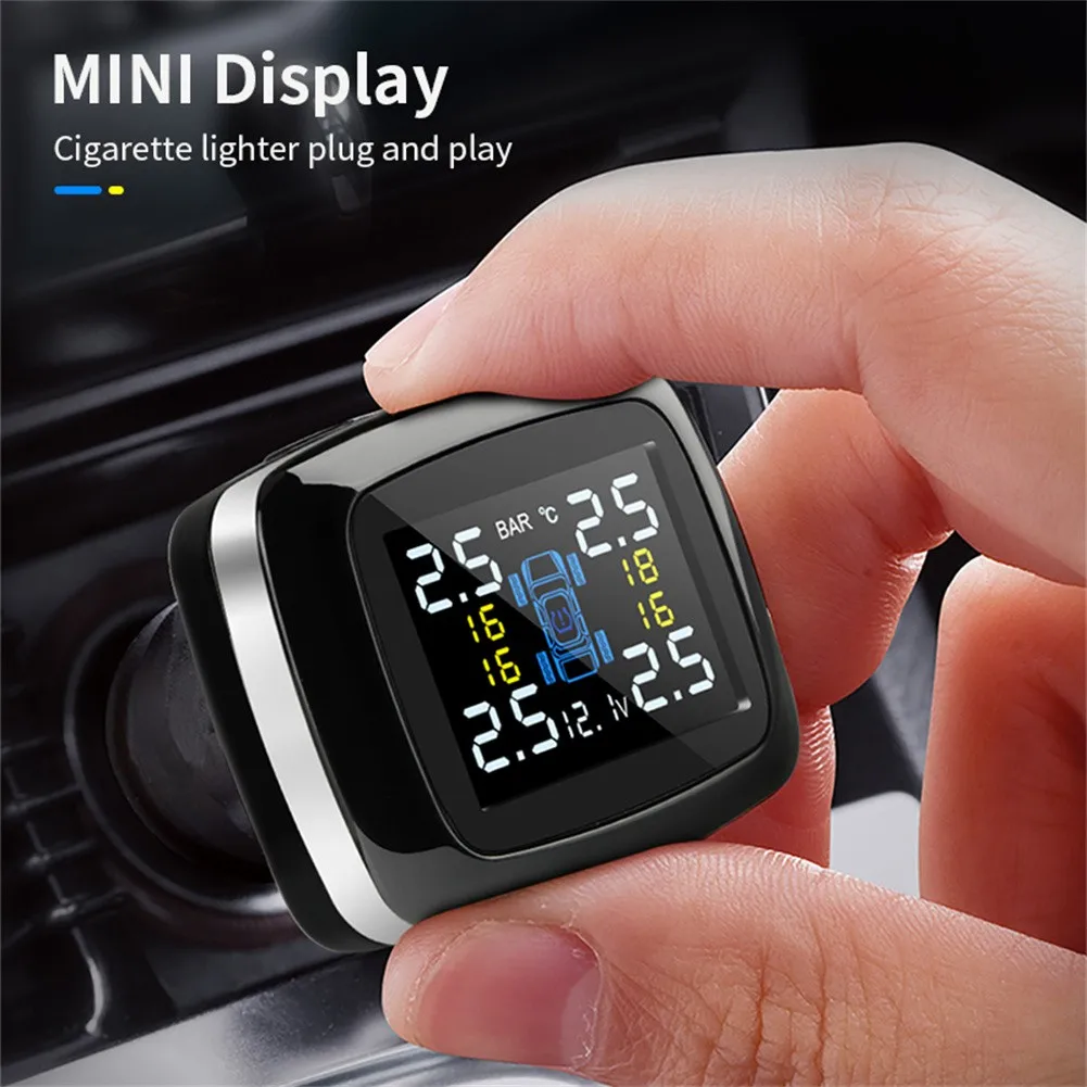 

Auto Car Mini TPMS Wireless Tire Pressure Monitoring System Alarm With 4 External Sensor Tyre Pressure Monitor USB Phone Charger