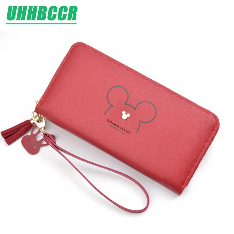 

NEW Cute Design Wristband Women Long Clutch Wallet Female Money Purse Phone Pocket Large Capacity Lady Zipper Wallets Red Pink