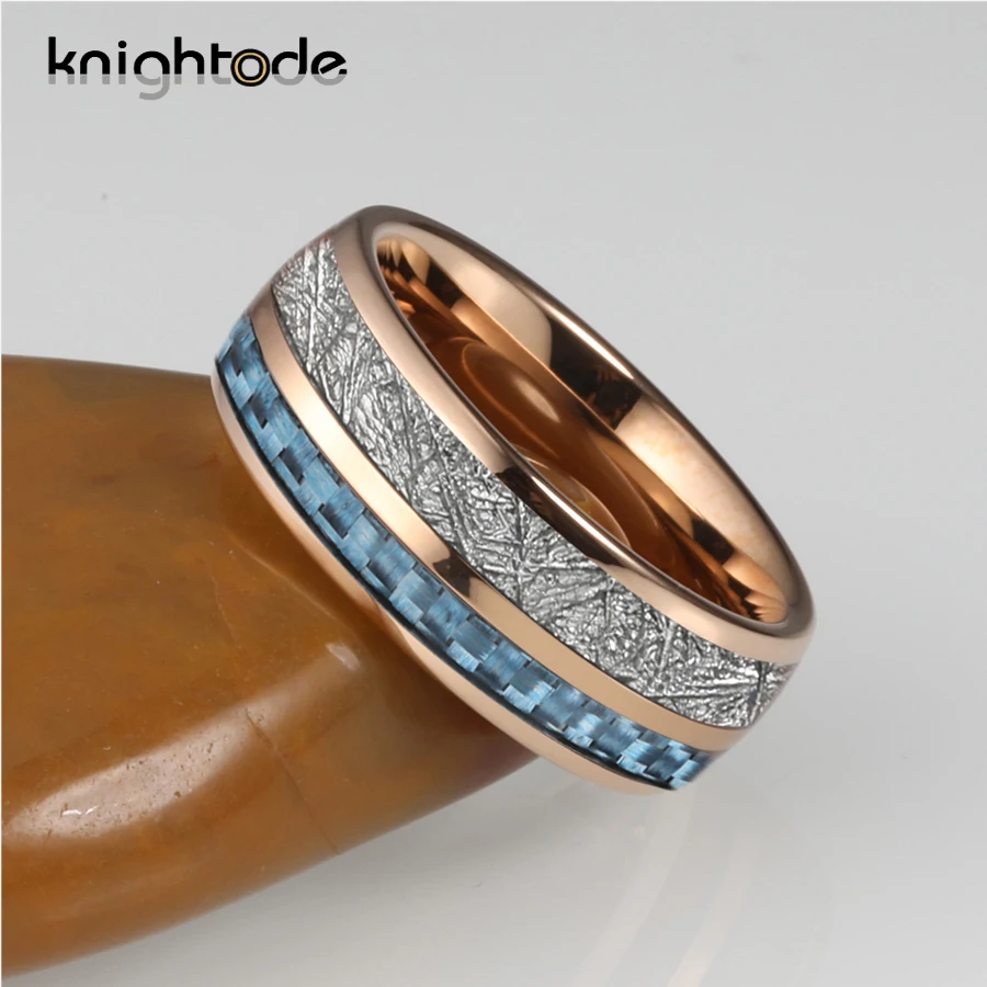 8 мм розовое золото вольфрам карбид кольца белый метеорит/Синий углеродное