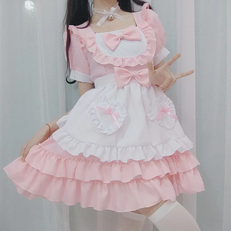 

Розовое аниме платье косплей костюм милая японская французская Одежда Хэллоуин Маленький Дьявол-вампир горничная Лолита форма готика 2021 Н...
