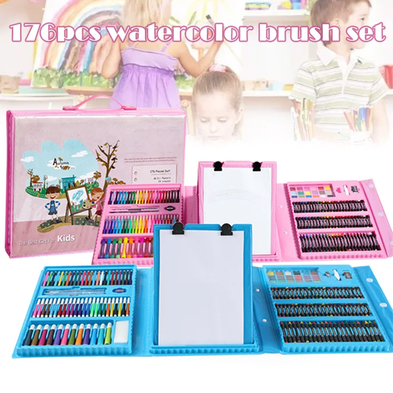 

176Pcs/Set Painting Graffiti Paint Brush Kit Kids Art Entertainment Toys With Easel Perfect Birthday Present