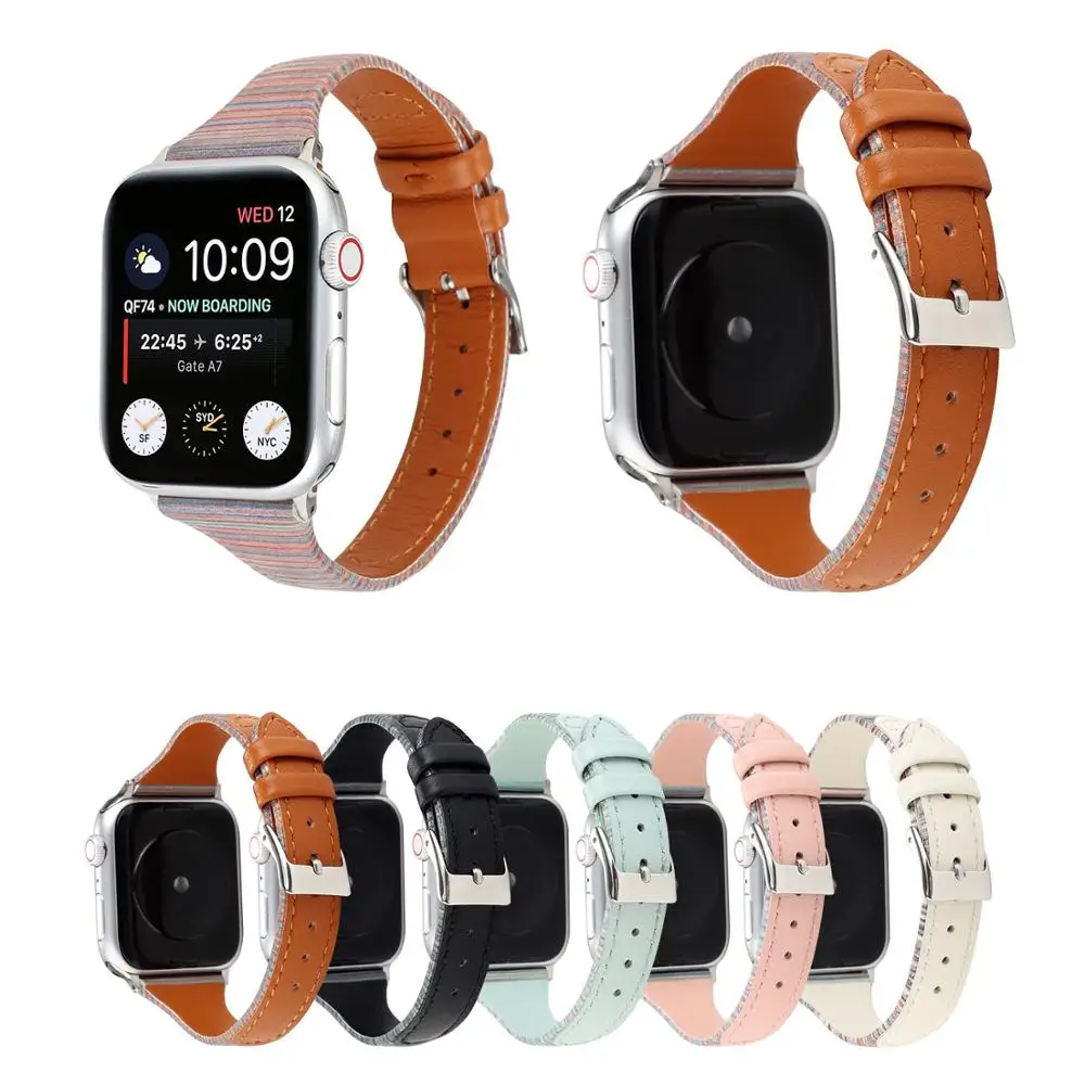 T стиль полосатая повязка для Apple Watch 38 мм 42 40 44 кожаный ремешок браслет iWatch Группа