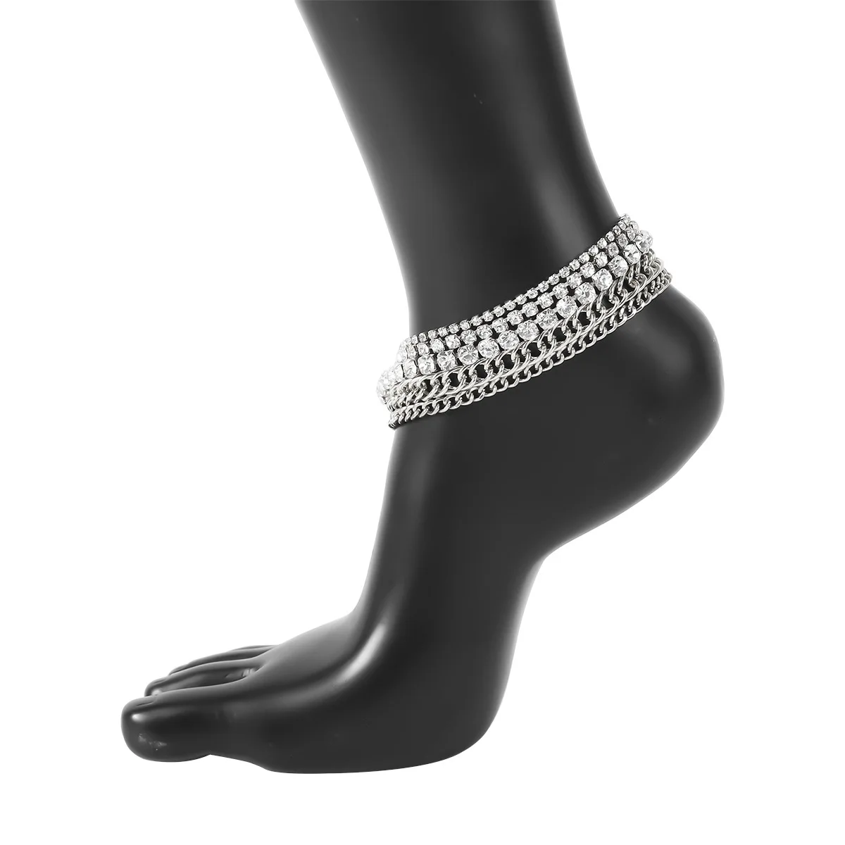 

5 Piece Gold Metal Bohemian Beach Geometric Footwear Mix and Match Artificial Diamond Chain Rhinestone Anklet for Women