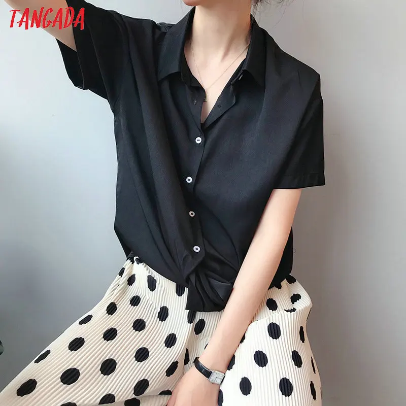 Tangada женские летние рубашки с коротким рукавом однотонные элегантные офисные