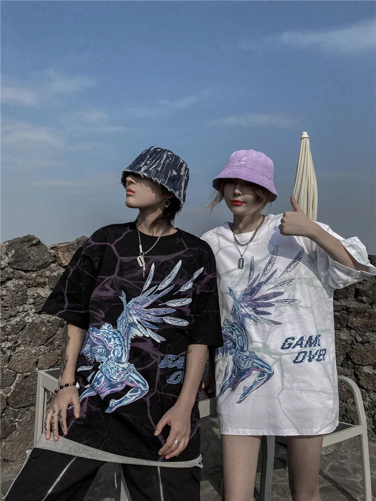

Hip Hop Oversized Women's T-shirts Creative Print Summer Short Sleeve Tshirts Casual Loose Cotton Tops Tees Harajuku T-shirt