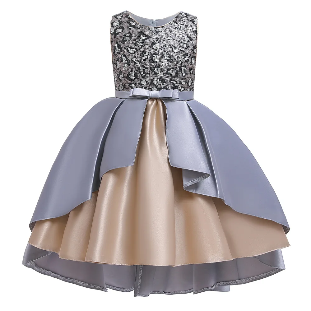 D1836-Gray Платье для девочек; Детские платья для девочек; Сетчатое повседневное кружевное платье принцессы с вышивкой; Одежда для маленьких девочек; Золотое Платье для дня рождения; детская одежда - Цвет: D1836-Gray