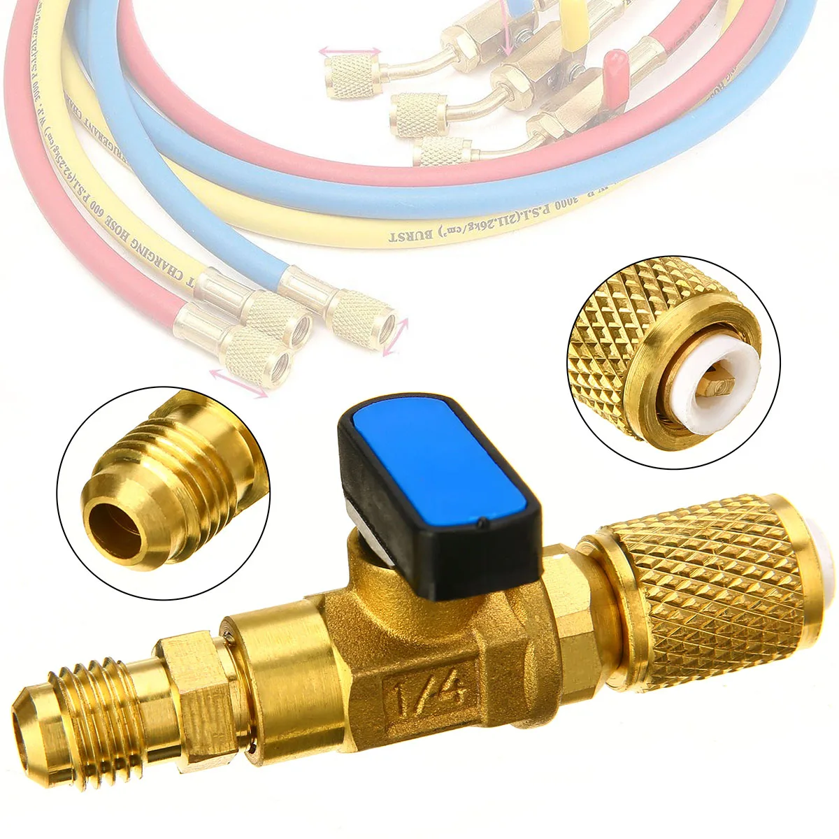 

1pc HVAC A/C Straight SHUT-OFF Ball Valve Adapter Tool For R410a R134a 1/4" for Refrigeration Manifold Gauges High Quality
