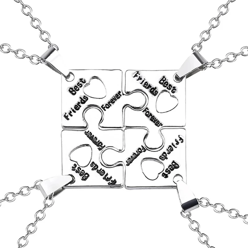 

4-piece Best Friends Necklace Female Puzzle Letter Pattern Pendant Zinc Alloy BFF Friendship Jewelry Necklace Gift