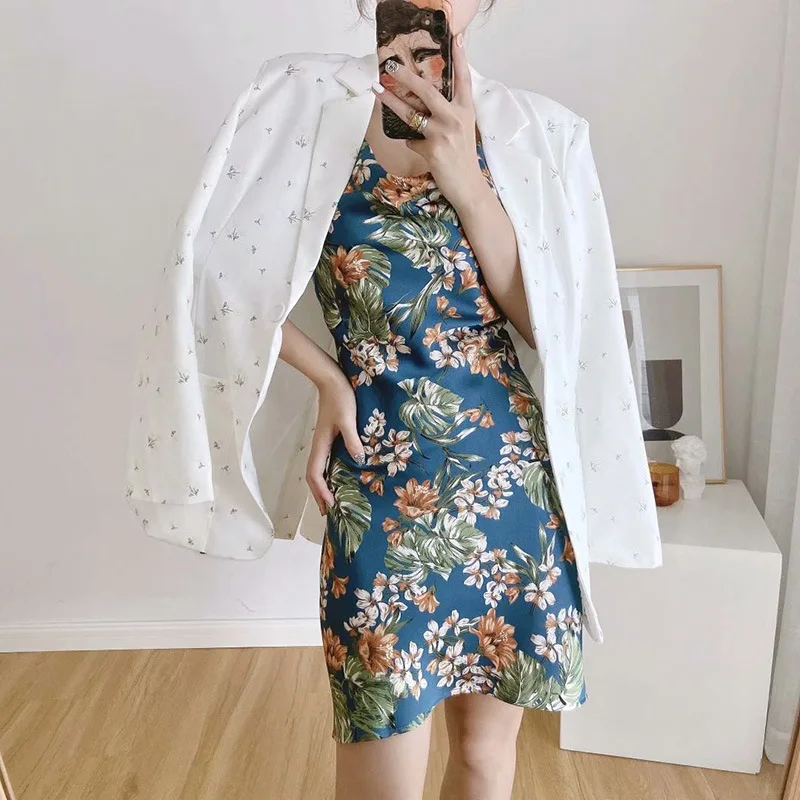 

2020 New Autumn and Winter Women's New Products Printed Small Daisy Casual Mid-length Suit Jacket